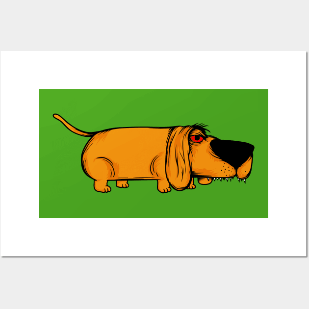 Crazy dachshund eye dog cartoon European badger Wall Art by SpaceWiz95